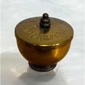 Vtg Brass Saccharine Gold Tone Products Sweetener Server/ Pill Bowl Travel Case